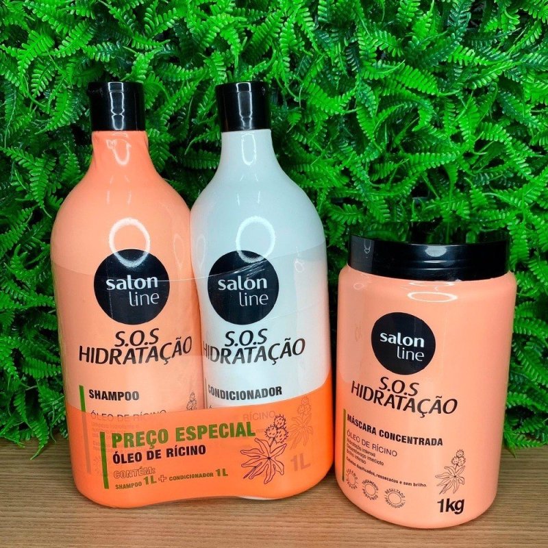 Kit Shampoo E Condicionador 1l + Máscara 1kg Sos Hidratação com Óleo de Rícino