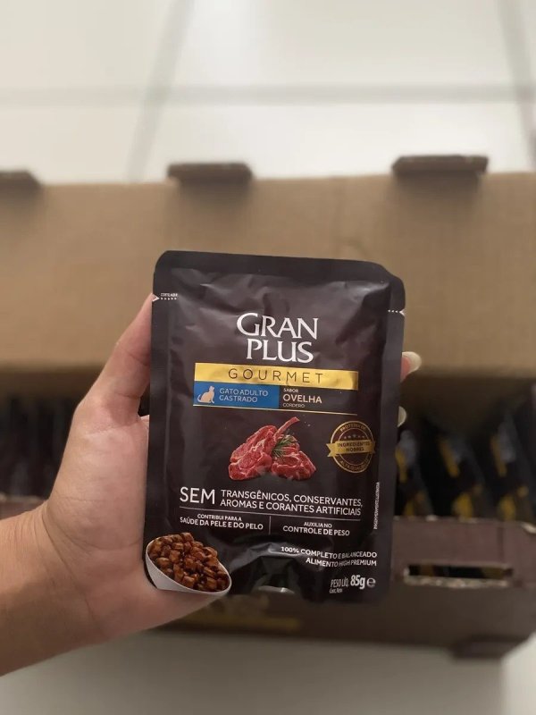 Caixa Ração Úmida Granplus Ovelha Gatos Castrados 18 Sachês, 85g cada + Frete Grátis