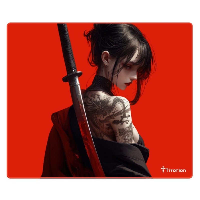 Mouse Pad Gamer Apex Hibrid Profissional 49x42 Preto Branco Vermelho Girl Espada Ergonômico Titorion