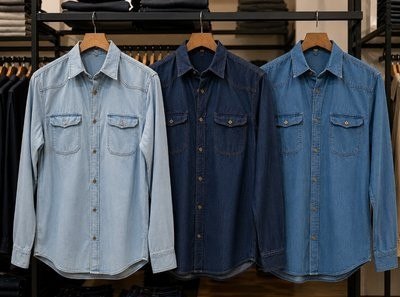 Camisa Jeans Slim Manga Longa Masculina