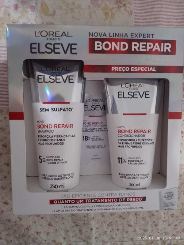 Kit L'Oréal Paris Elseve Bond Repair Shampoo 250ml + Condicionador 200ml + Sachê Pré Shampoo 7ml