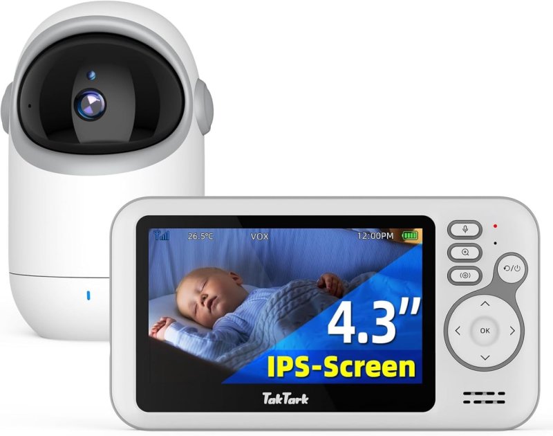 TakTark Babá Eletrônica 4.3" - Visão Noturna Pan & Tilt 2 Way Audio