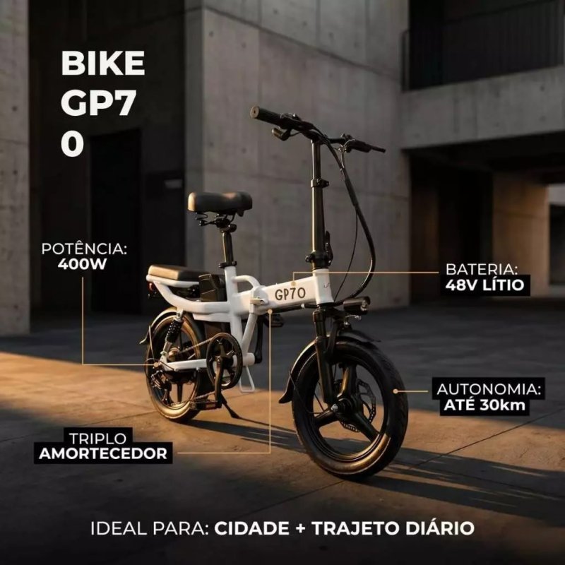 Bicicleta elétrica Branca dobravel 400w máxima de 30km com amortecedor