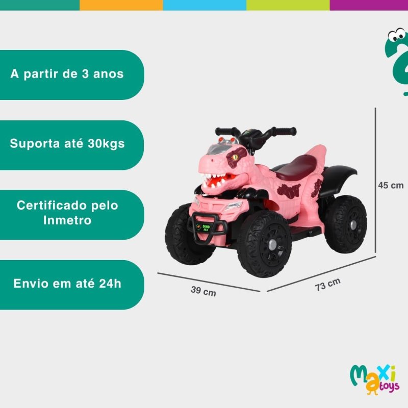 MaxiToys Quadriciclo Elétrico Infantil - Marcha Frente/Ré - Rosa