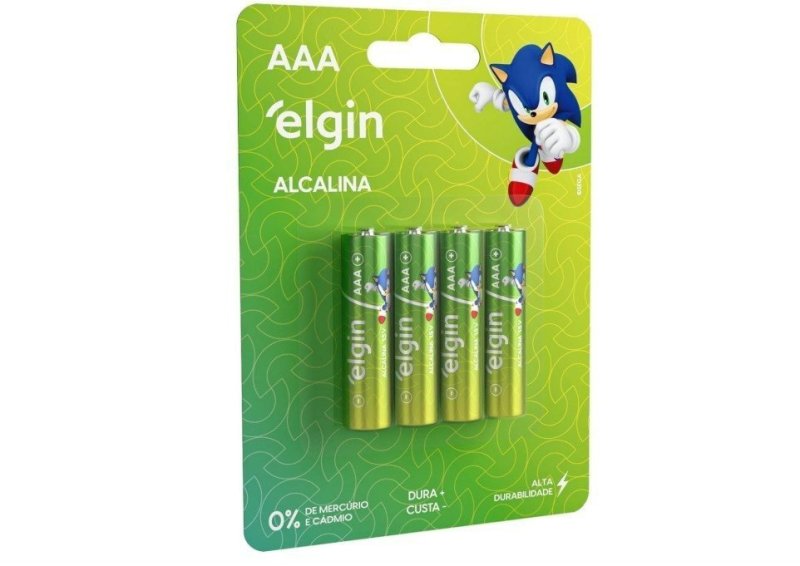 Pilha Alcalina, Elgin, Palito AAA, Blister com 4
