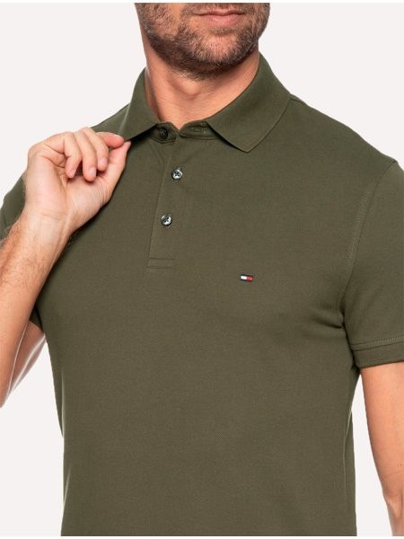 Polo Tommy Hilfiger Masculina Slim Piquet 1985 Verde Militar