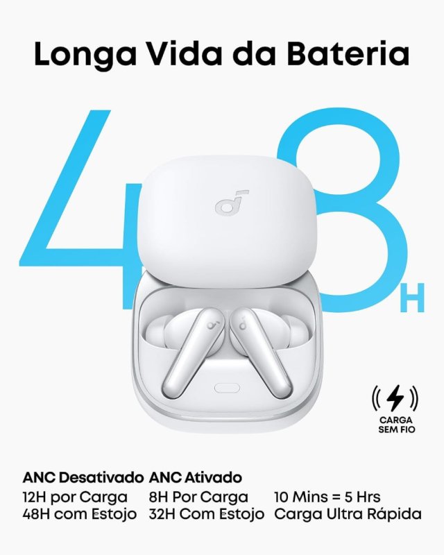 Anker Soundcore Liberty 5 - Cancelamento Ruído Adaptativo - 6 Microfones IA - Branco