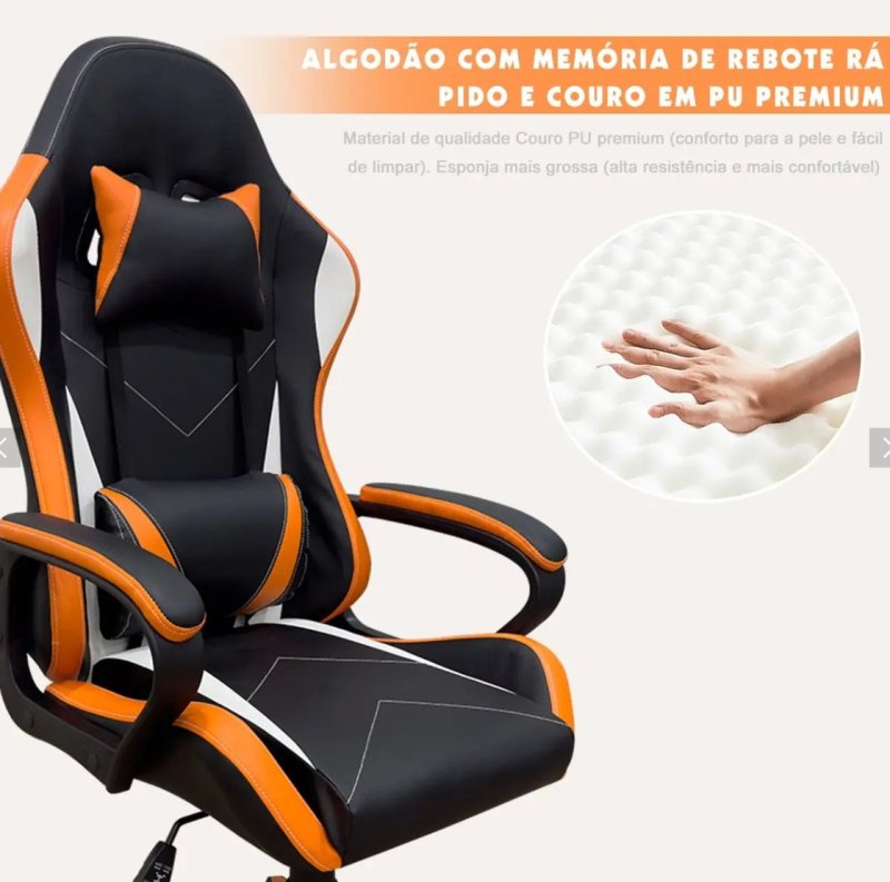 Cadeira Gamer Python Fly XHGC06 Laranja Altura Ajustável Ergonomica