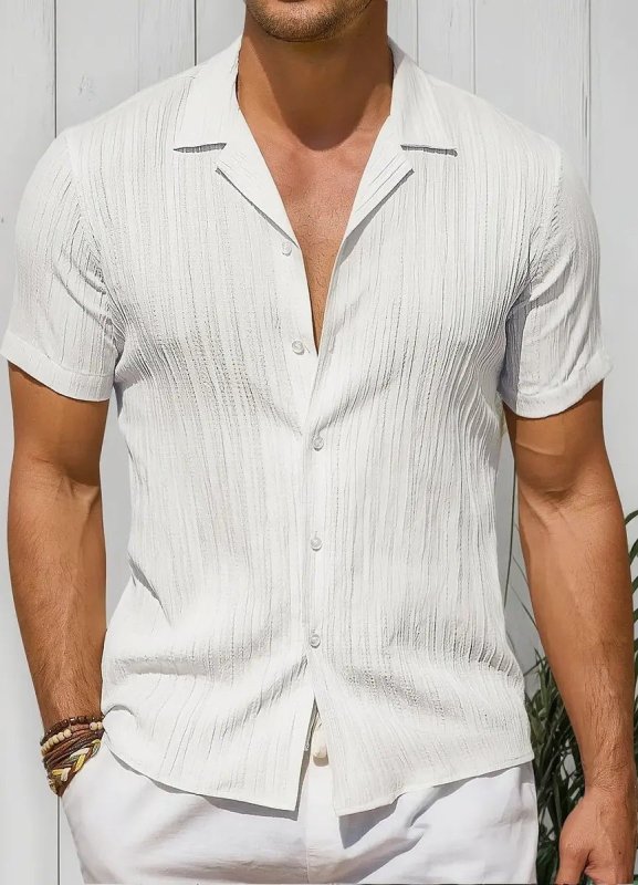 Camiseta Social Masculina Listrada Manga Curta Praia Modas