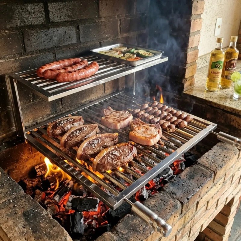 Grelha Parrilla Inox Uruguaia Com Descanso + Frete Grátis