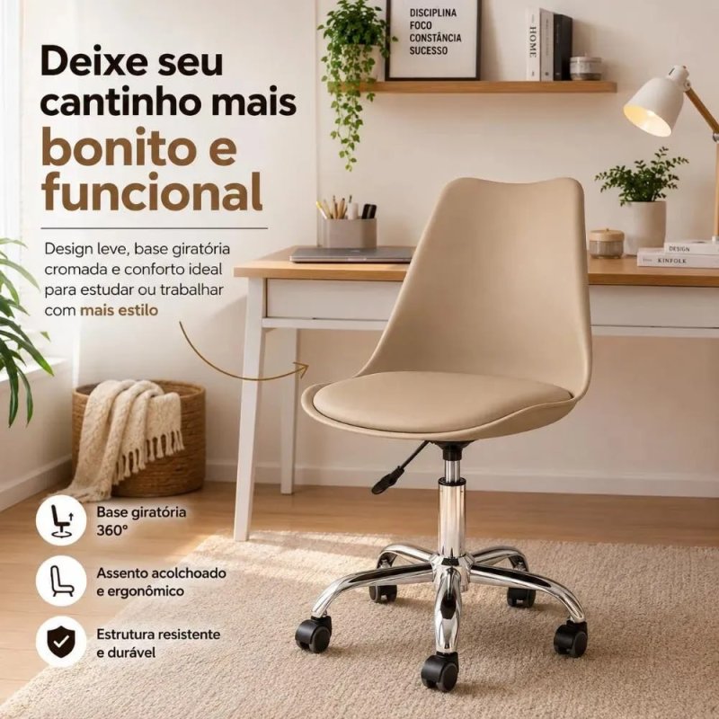Cadeira Império Brazil Business Eiffel Office Base Giratória Nude