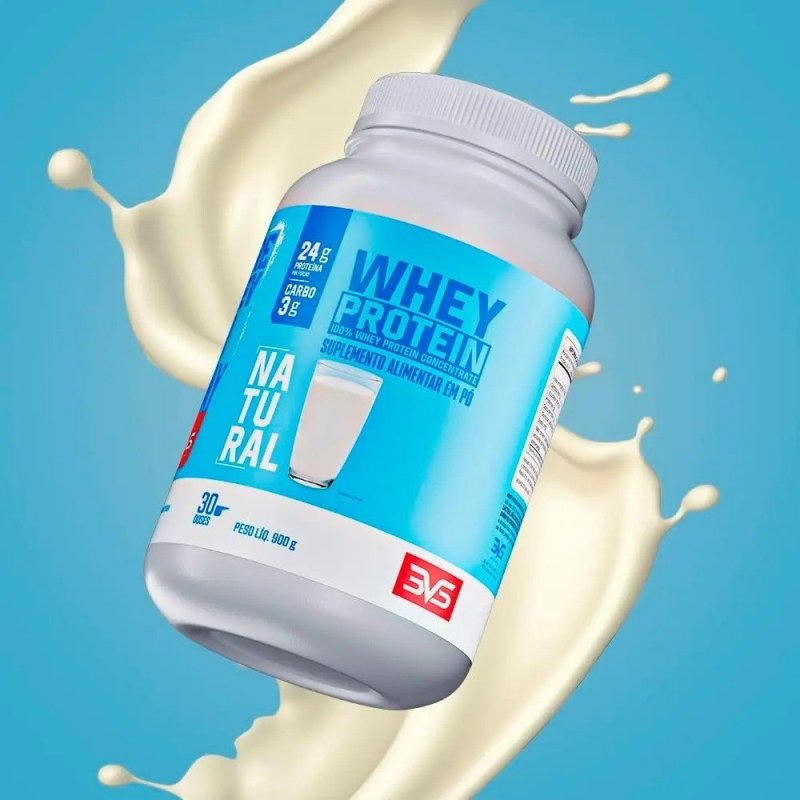 100% Whey Protein Concentrado 900g Sabor Natural - Proteína 100% Pura - 3vs Nutrition