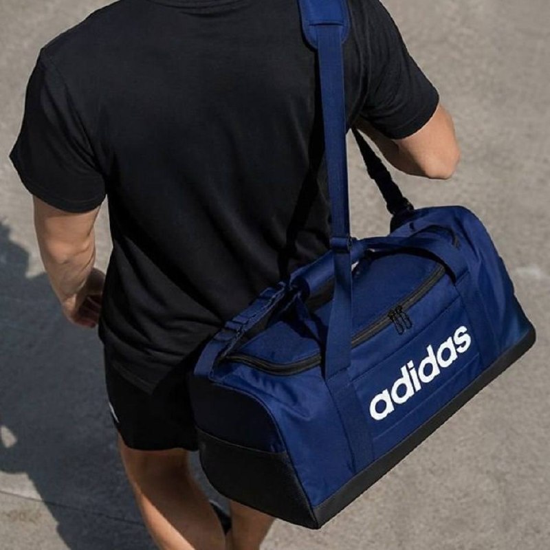 Mala Duffel Linear Pequena Azul E Preto adidas + Frete Grátis