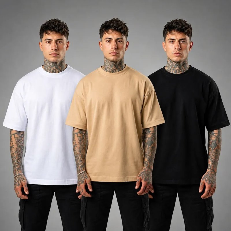 Kit com 3 Camisetas Oversized Masculinas Trace Black – 100% Algodão