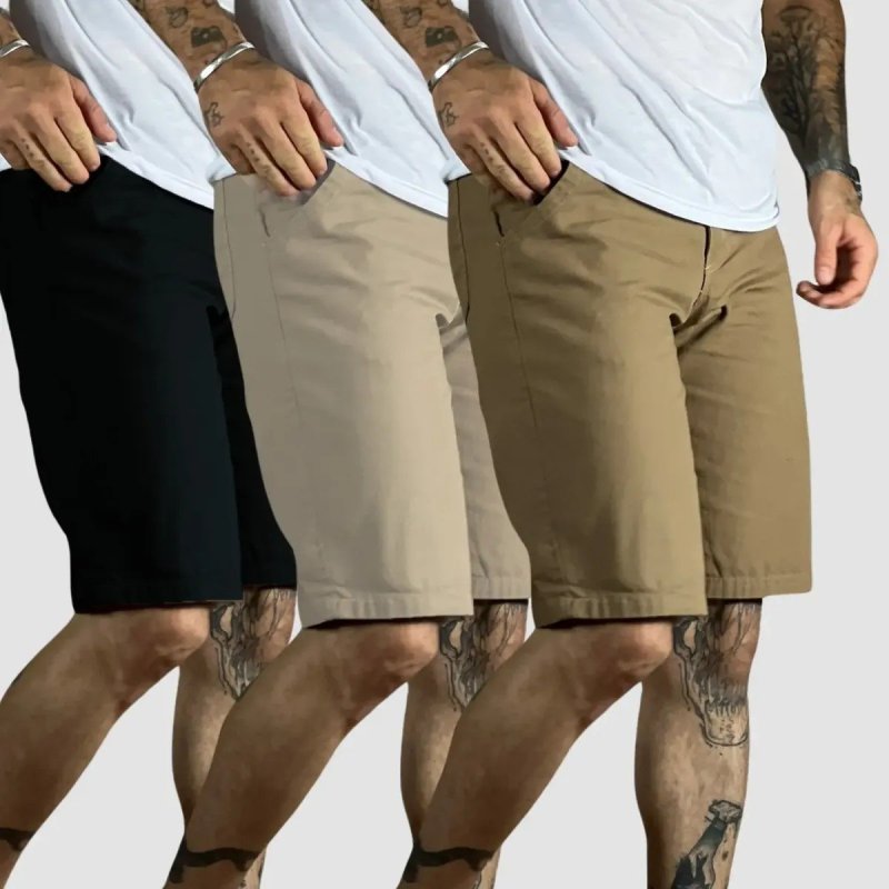 Kit 3 Bermudas Masculina Sarja Jeans Social Brim Lisa