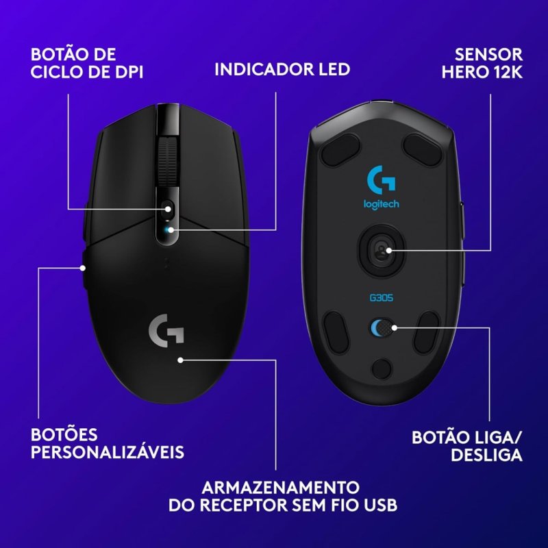 Mouse Gamer Sem Fio Logitech G305 LIGHTSPEED