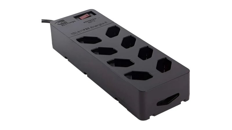 Filtro de Linha com Protetor de Surto DPS iCLAMPER Energia 8 Tomadas 3 Pinos 10 Amperes com Tecnologia LCF Anti Raio Cor Preto