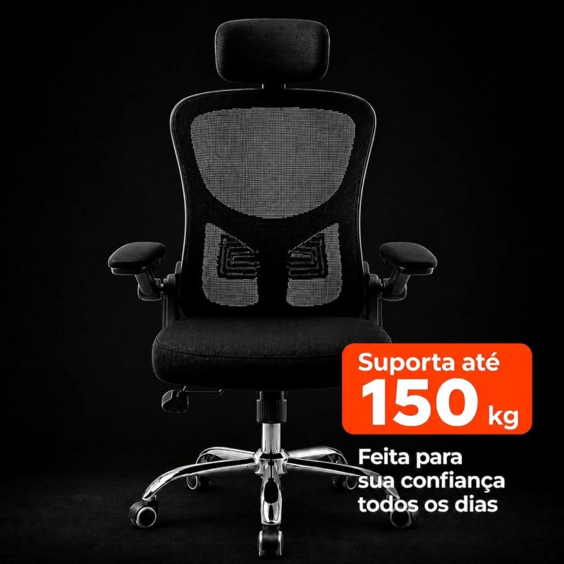 Cadeira de Escritório Ergonômica Premium NR17 Preta Giratória Reclinável 145 Graus com Suporte Lombar Encosto Mesh