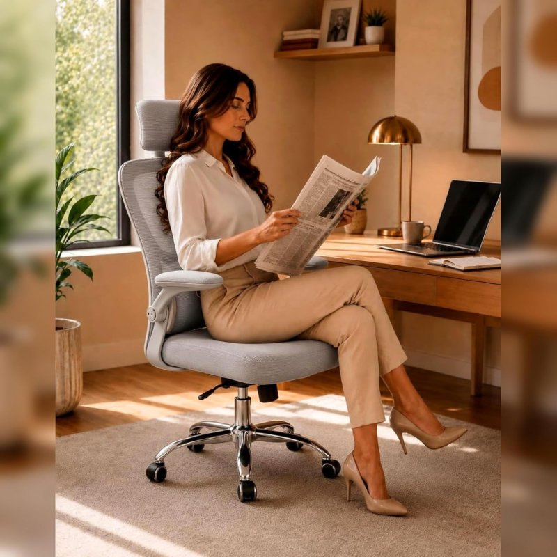 Laruno Cadeira Ergonômica NR17 - Reclinável 145° Suporte Lombar - Cinza