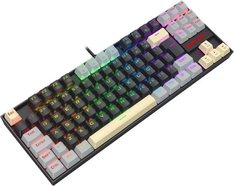 Teclado Mecânico Gamer Redragon Kumara RGB Preto Cinza e Amarelo Switch Marrom