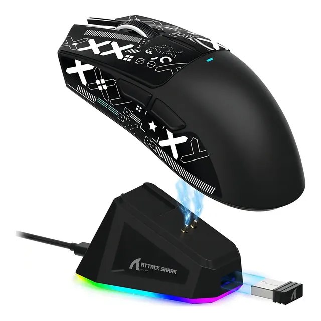 Mouse Para Jogos Sem Fio Attack Shark X11 22k Dpi Rgb Adesivo Antiderrapante Preto