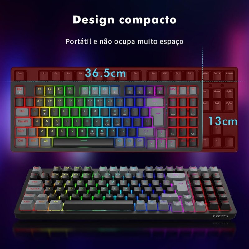 Teclado Mecânico Gamer com Fio 95 Teclas, RGB