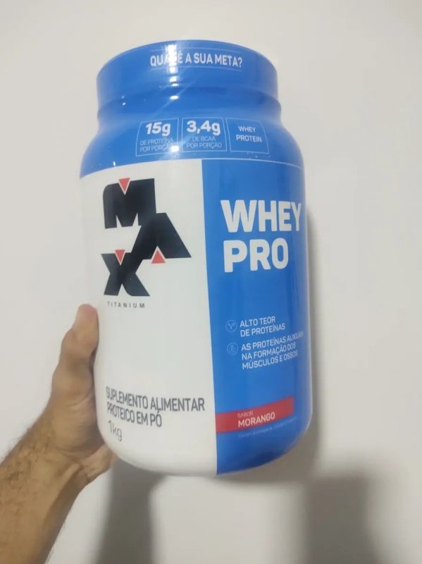 Whey Protein 1kg Whey Pro Max Titanium Sabor Morango BCAA e Aminoácidos