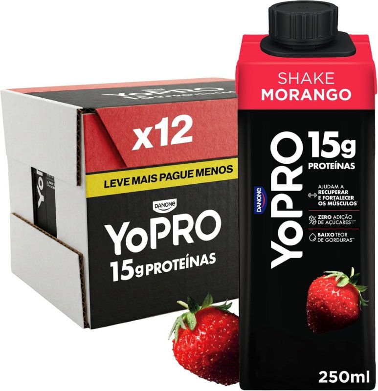 YoPRO Bebida Láctea UHT Morango - 15g Proteínas - Pack 12x 250ml