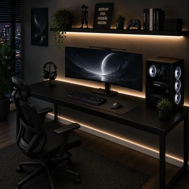 Mesa Gamer Industrial 150cm Com Estrutura Em Aço Para PC Preto