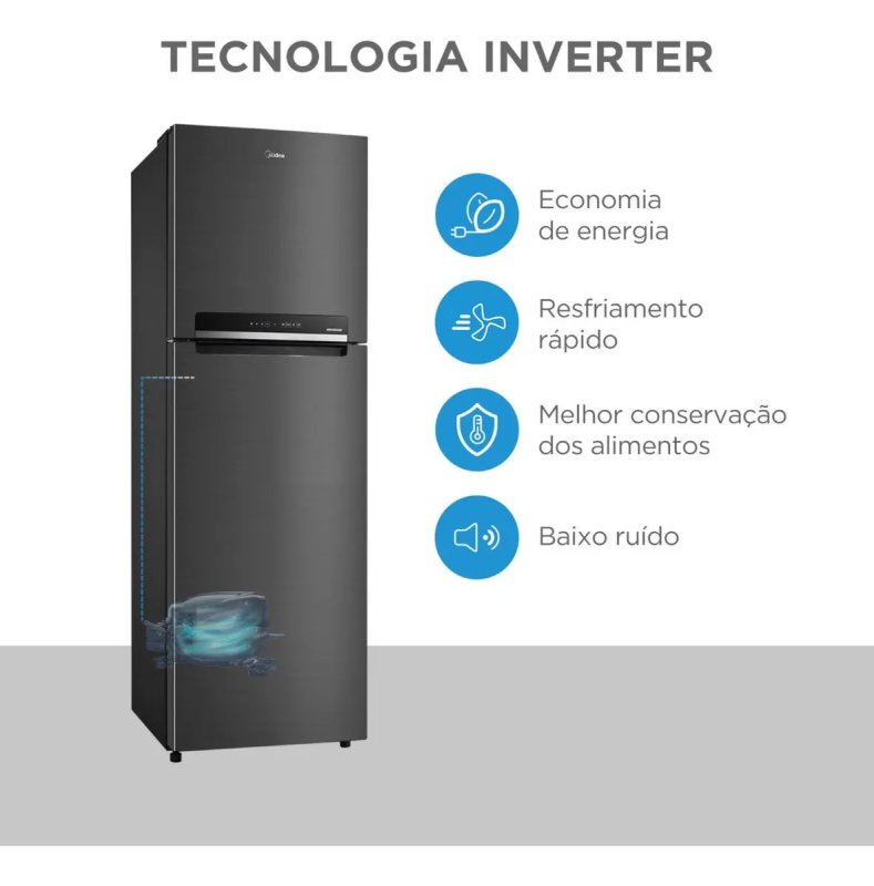 Midea Geladeira Frost Free Duplex 425L Inverter Preta Bivolt