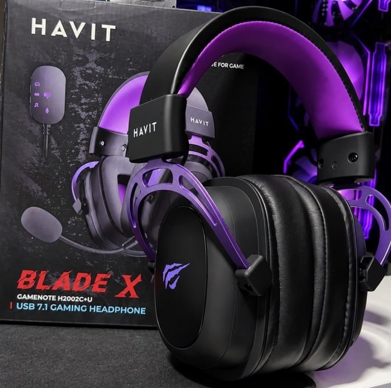 Headset Gamer Havit H2002c+u Usb P2 Drivers 53mm Cor Preto e Cor Preto e Roxo