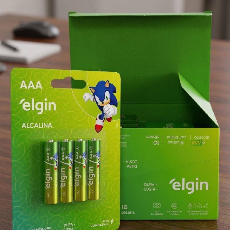 Pilha Alcalina, Elgin, Palito AAA, Blister com 4 + Frete Grátis