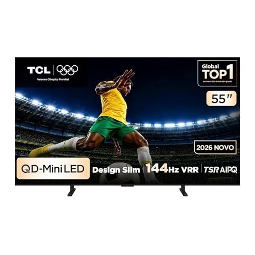 TCL PREMIUM 4K QD-Mini LED TV 55" A400M Google TV, 144 Hz VRR, Tela HVA, Processador AIPQ Pro