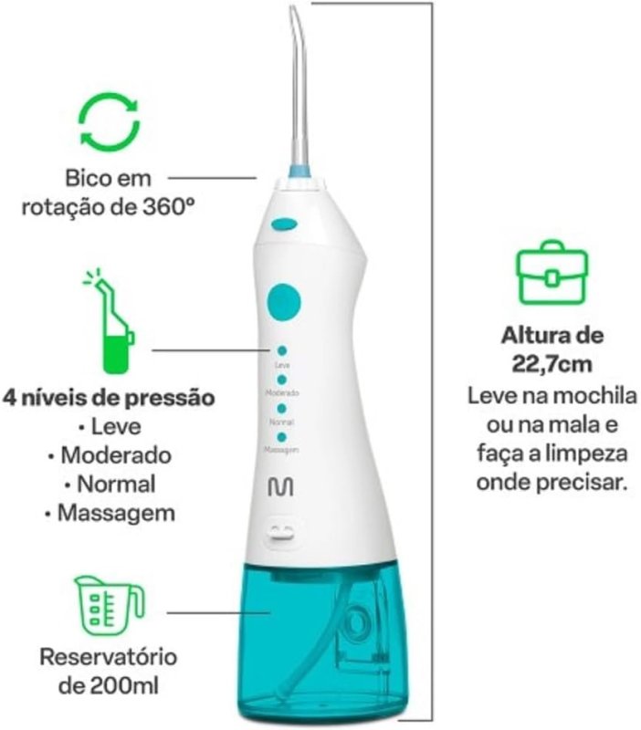 Clearpik Irrigador Oral Recarregável - 200ml - Portátil