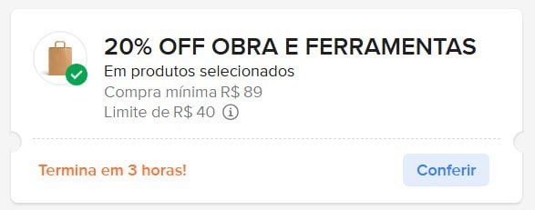 Cupom Mercado Livre em Obra e Ferramentas