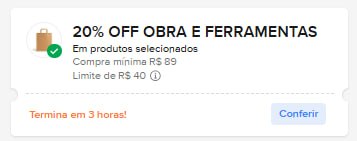 Cupom de 20% OFF acima de R$89 no ML