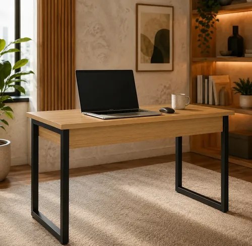 Mesa Home Office Escrivaninha Industrial Quarto Notebook Pc Marrom Escuro/ Preto
