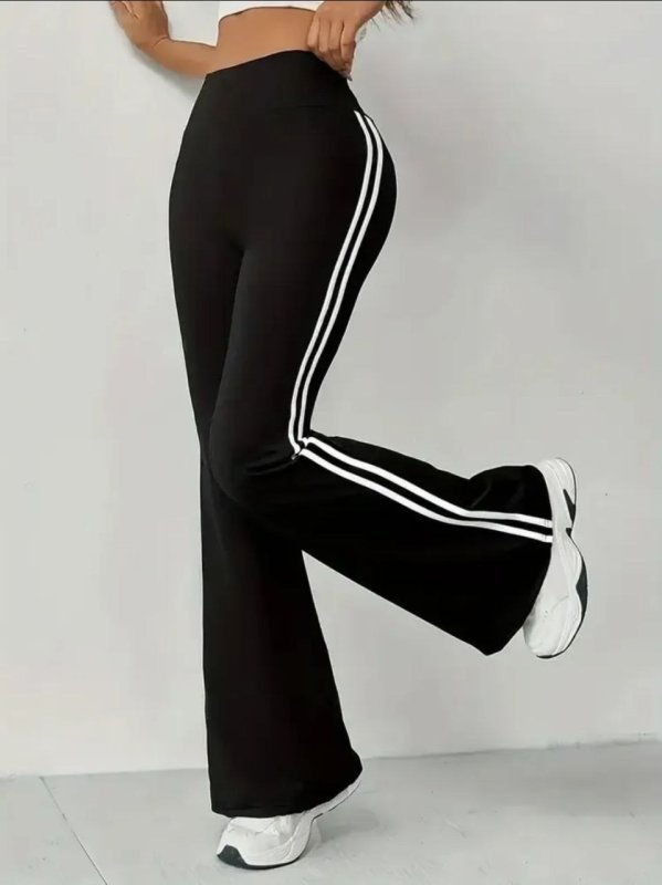 Calça Cintura Alta Bailarina com Listras Laterais Wide Leg