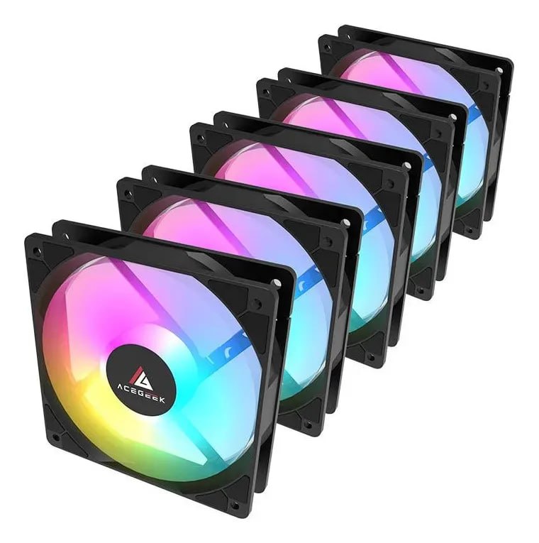 Kit 5 Fans Acegeek Rw12 5x1, Rainbow, 5x120mm, Preto