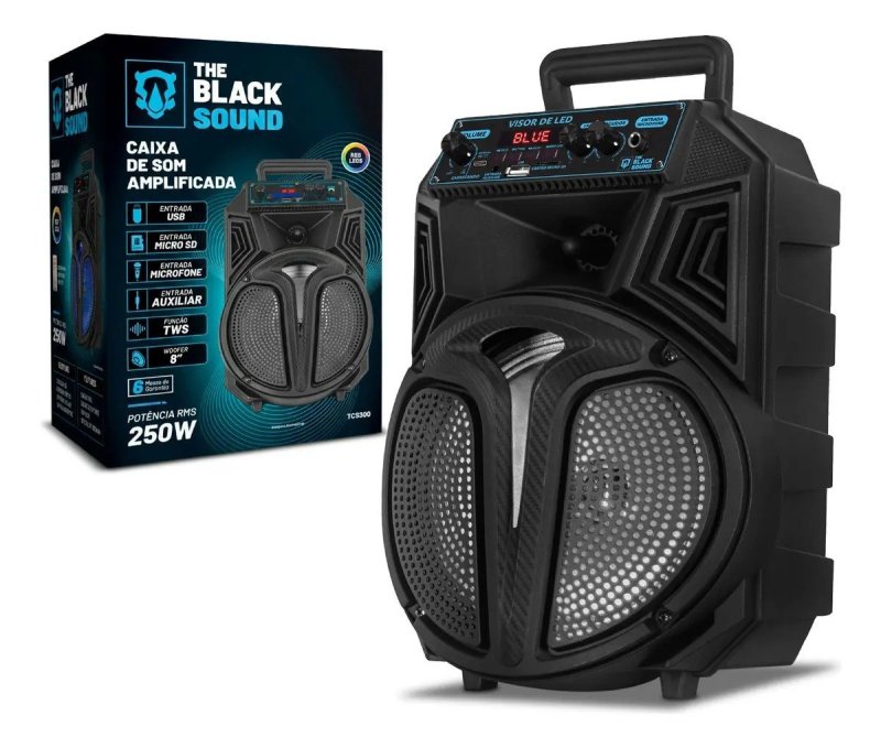 Caixa de Som Amplificada Bluetooth 250W RMS TWS LED RGB Portátil