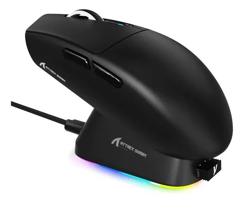Mouse Gamer Attack Shark G3pro Sem Fio 25000 Dpi Dock Rgb Preto