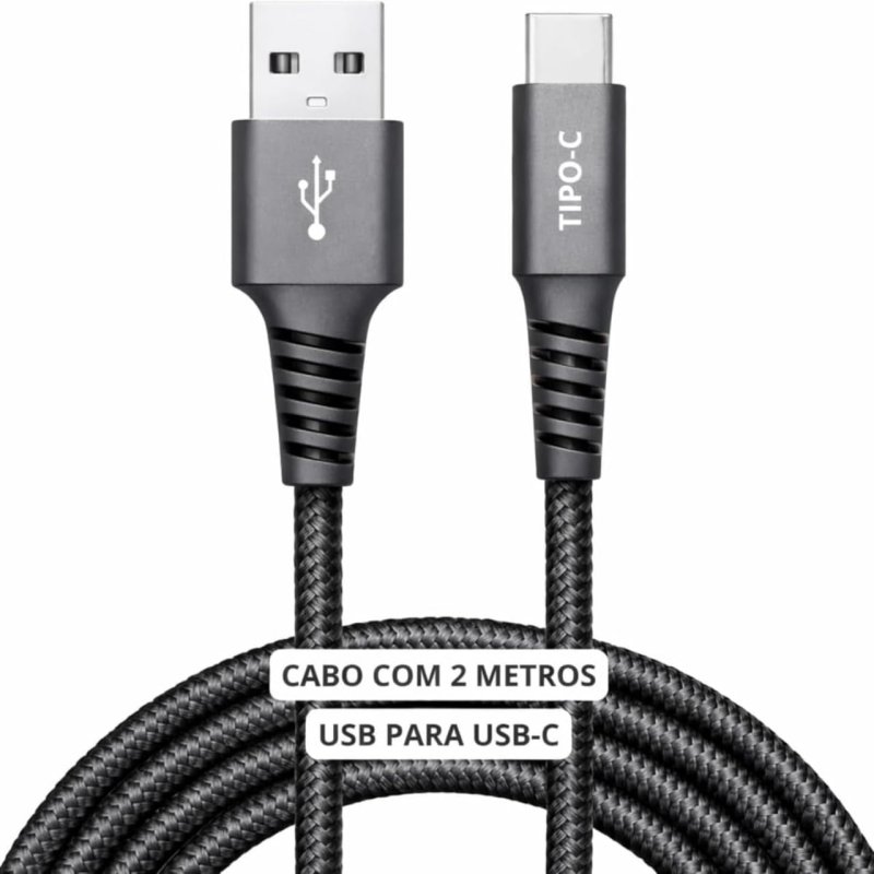 Cabo USB para USB-C 2 Metros 60W Turbo Carregamento Rápido