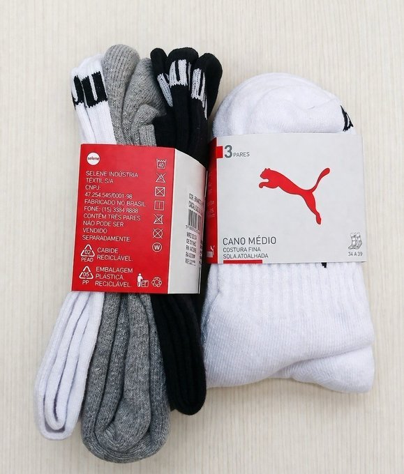 Kit com 6 Pares Meias Puma Cano Médio