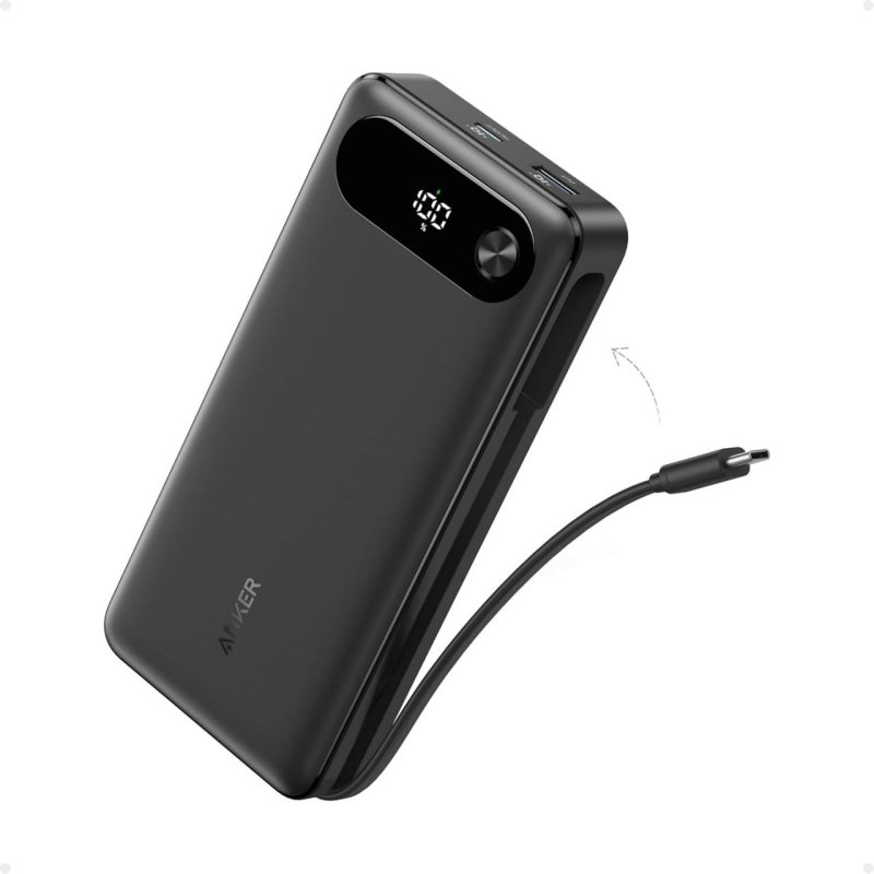 Anker Power Bank, 20.000mAh Carregador Portátil para Notebook com Cabo USB-C Integrado, 3-Portas 87W