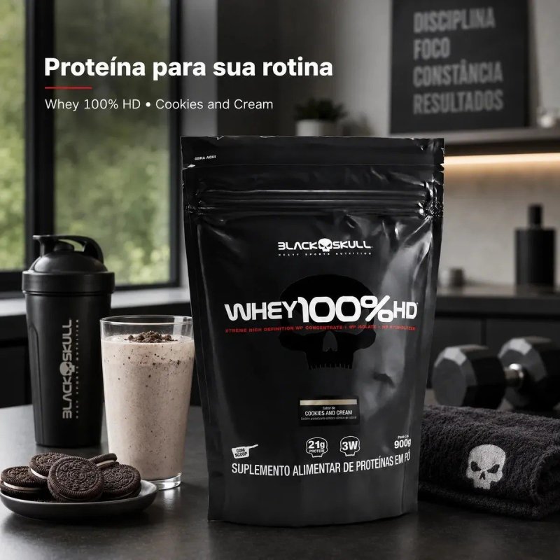 Whey 100% Hd Black Skull Refil 900g Cookies Biscoitos