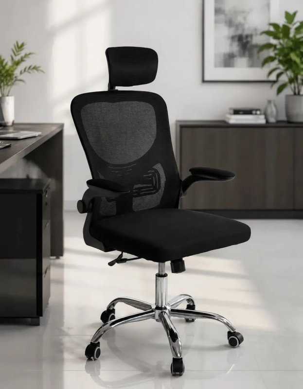 Cadeira Presidente Giratória Ergonômica Reclinável Preta