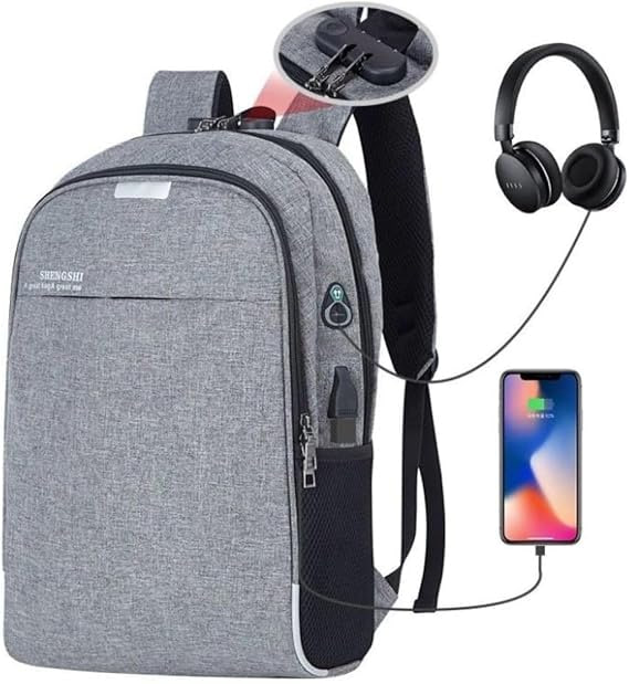 Mochila antifurto para notebook até 15,6”, com cadeado, entradas USB e fone
