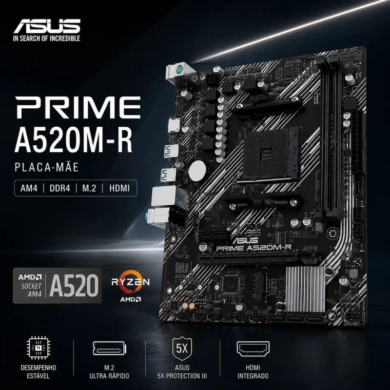 Placa Mãe Asus Prime A520m-r Am4 Ddr4 M.2 Chipset A520 Hdmi Preto