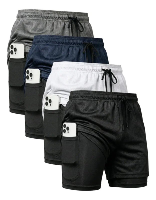 Kit 4 Shorts 2 Em 1 Duplo Dryfit Masculino Compressão Térmico