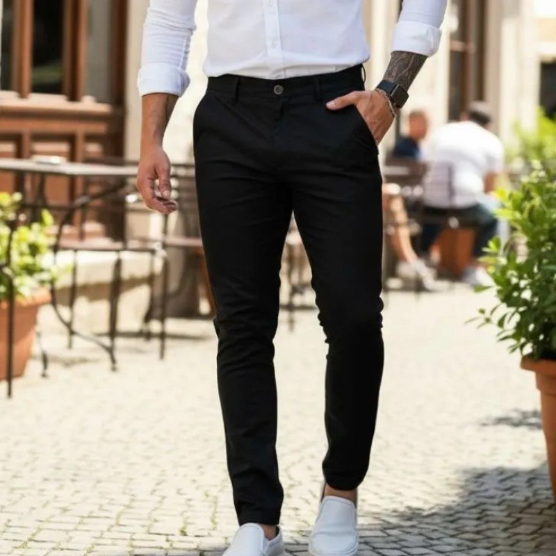 Calça Masculina Sarja Lycra Social Slim